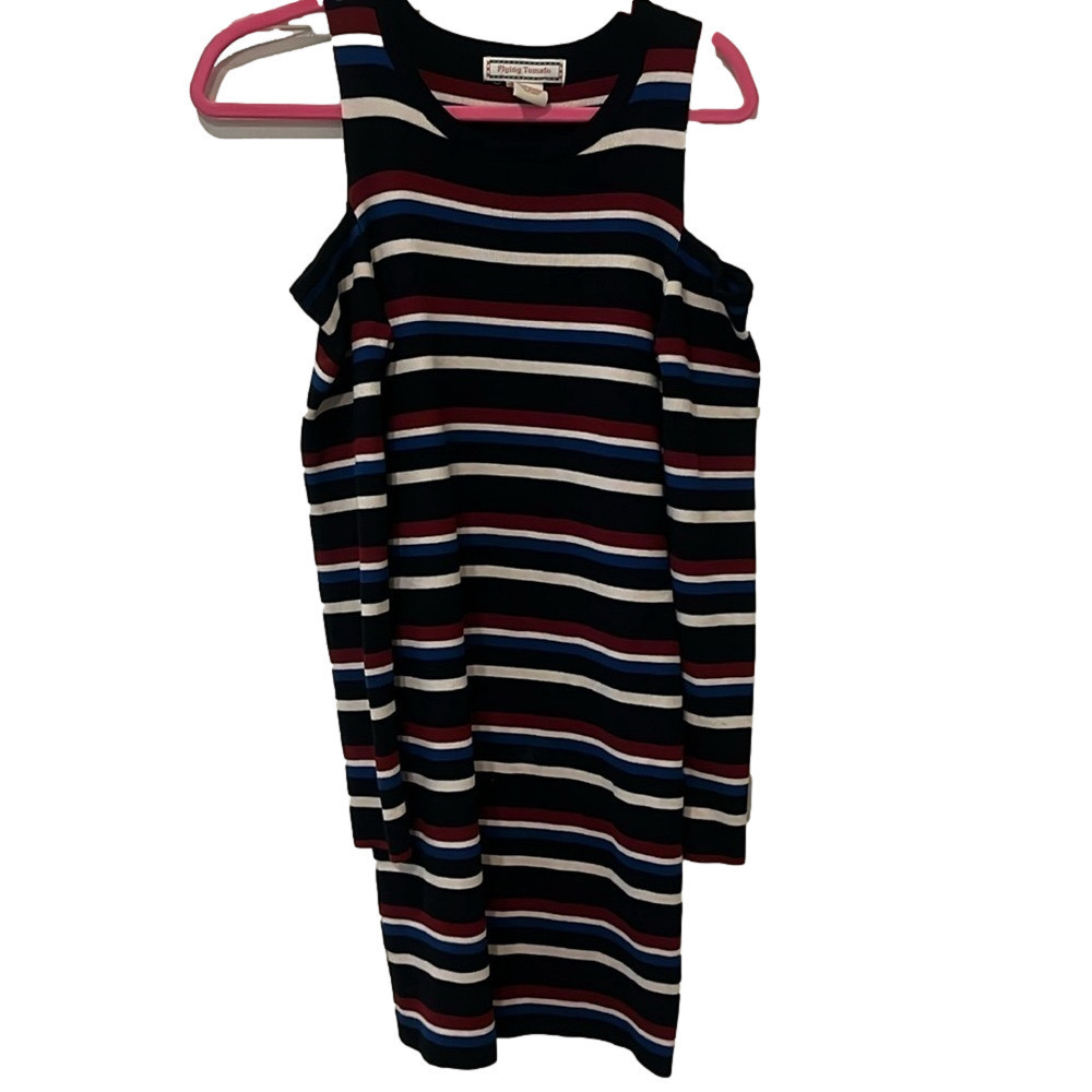 Flying tomato cold shoulder black stripe dress, large 🔵